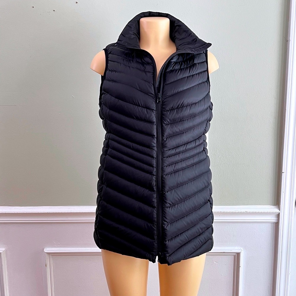 Lands End Puffer Vest Womens S 6-8 Down Fill Quilted Mock Neck Black Gorpcore‎